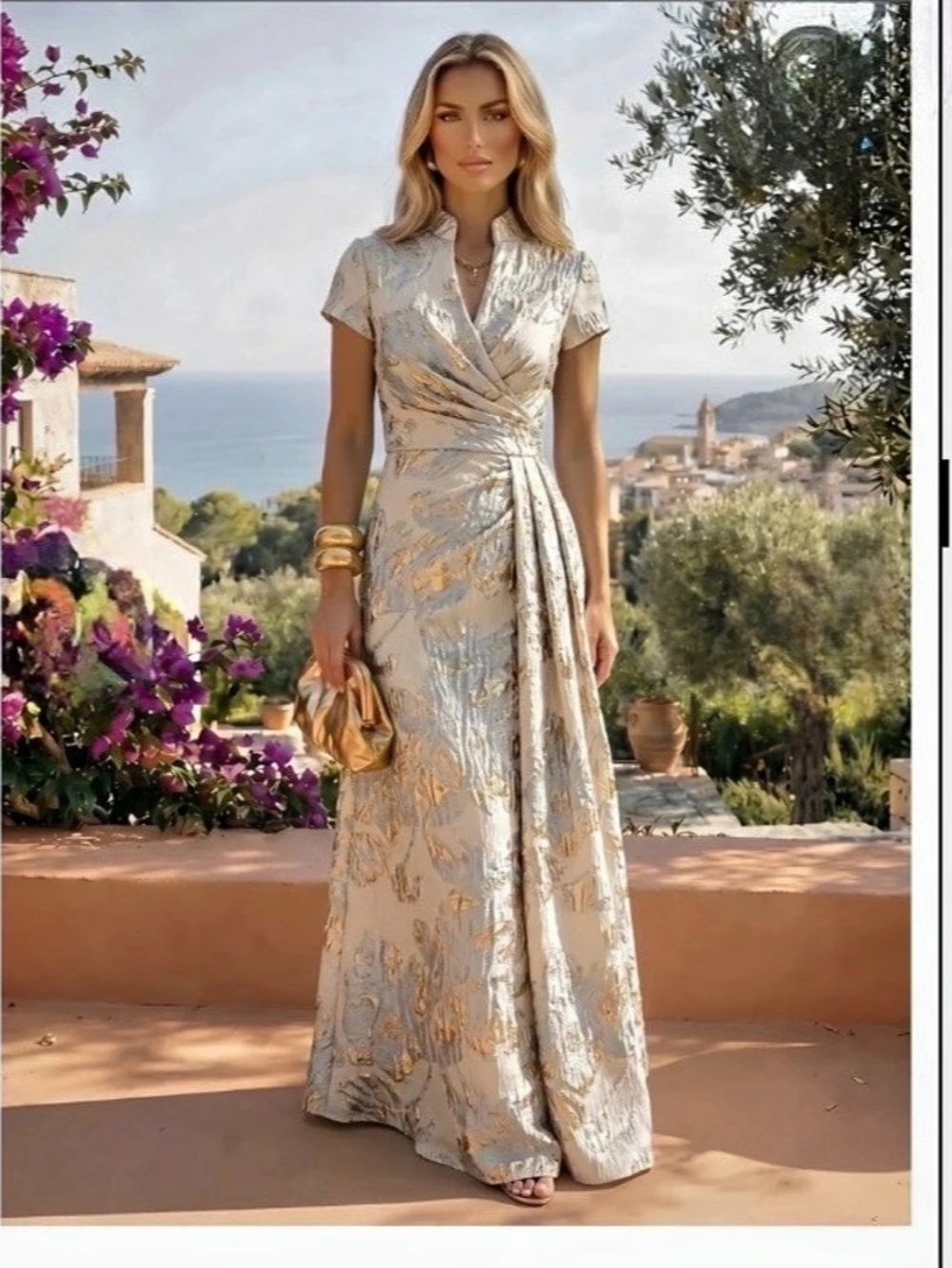 Jacquard sheath v-neck dress
